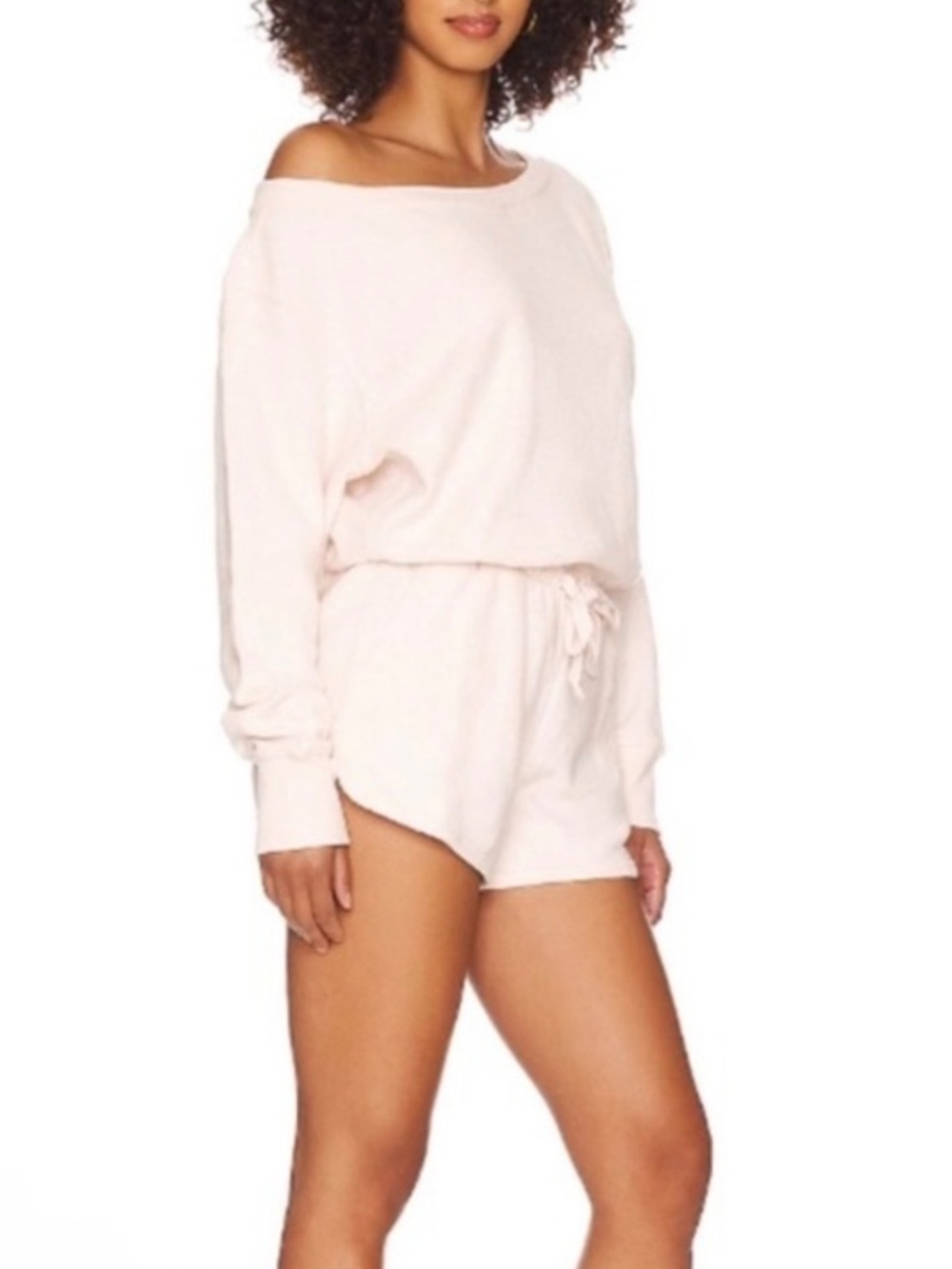 NWT SPIRITUAL GANGSTER Sherpa Off Shoulder Romper Pink Cotton Linen Blend - Picture 1 of 5